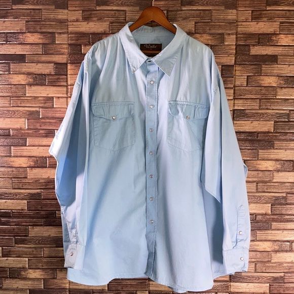 Mens Walls Authentic Ranch Wear 4XLT Baby Blue Work Pearl Snap Work Shirt - Picture 1 of 11